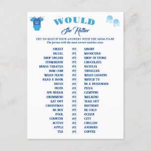 Pojke Baby Shower Games Predence and Advice. Vykort