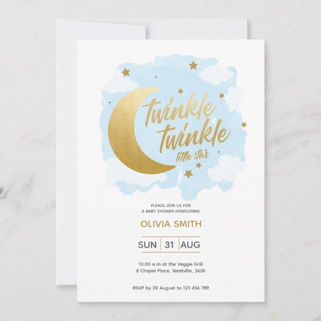 Pojke Baby Shower Inbjudan med Rosa Stars (Framsida)