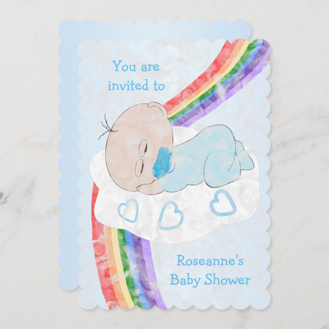 Pojke Baby Shower Inbjudningar (Fram/baksida)