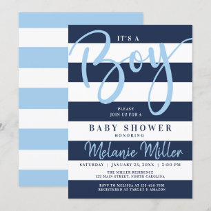 Pojke Baby Shower-inbjudningar, Navy Blue Rand Inbjudningar