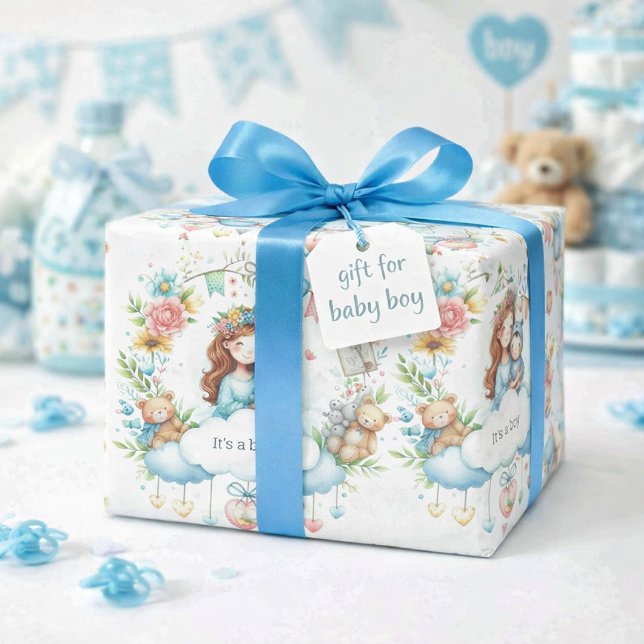 Pojke Baby Shower Mönster med Whimsy Presentpapper (Skapare uppladdad)