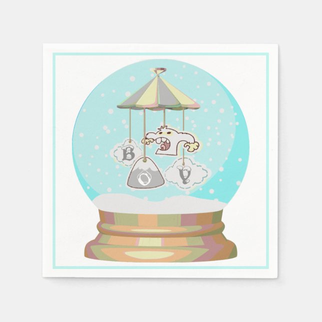 Pojke baby shower vinter yeti snöglob söt blå  pappersservett (Framsidan)