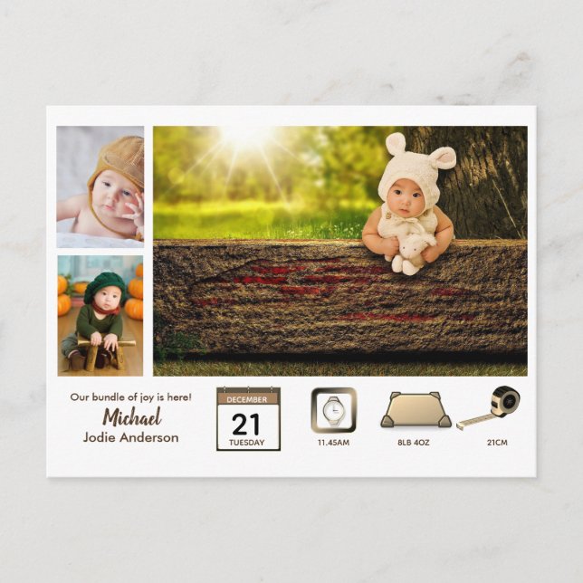 POJKE BABY STATISTIK Fotokollage Modern Rustik Vykort (Framsida)