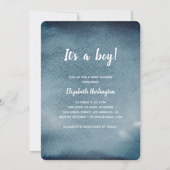 Pojke, babydusch. Inbjudan till flottan. Blå vatte (Framsida)