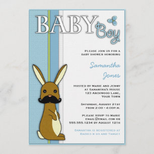 Pojke Babyskor Cute Bunny med mustache - Blå Inbjudningar