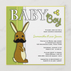 Pojke Babyskor Cute Bunny med mustache - Grönt Inbjudningar