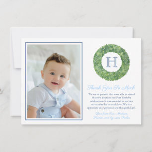 Pojke Baptism Birthday Smart Monogram Tack Kort