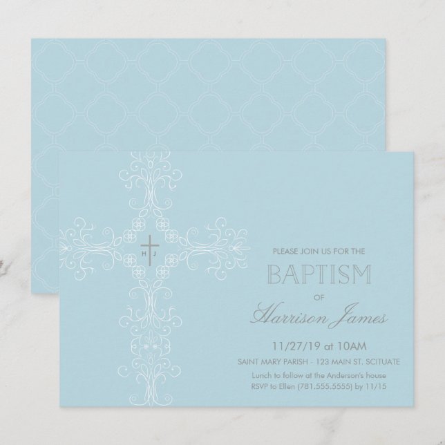Pojke Baptism bjudan till Kor, Initialer Inbjudningar (Fram/baksida)