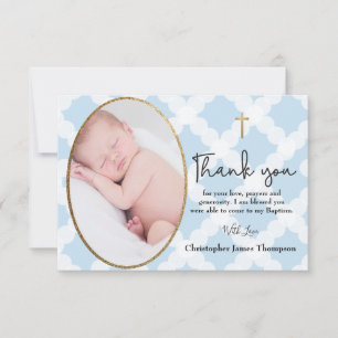 Pojke Baptism Christening Blue White Tack Kort