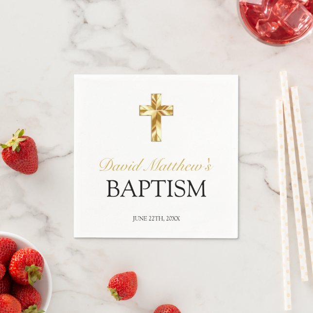 Pojke Baptism Enkel Guld Kor Napkins Pappersservett (Insitu)