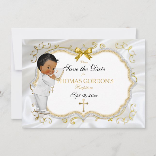 Pojke Baptism Spara Vit Guld Kor Datumet (Framsida)