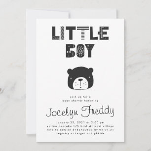 Pojke Bear Black & White Baby Shower Inbjudningar
