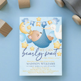 Pojke Bear Blue Baby Shower Inbjudningar