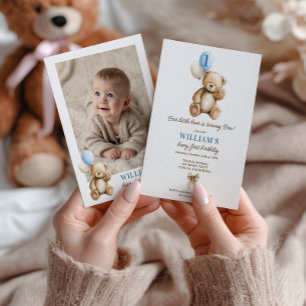 Pojke Beary 1:a födelsedag Nalle Fotobubblor Inbjudningar
