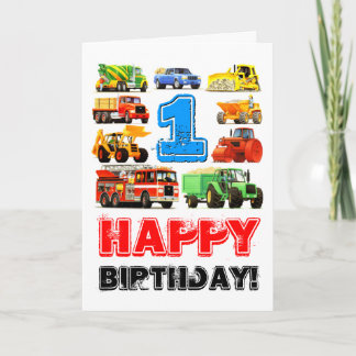 Pojke Big Lastbilar 1st Birthday Kort