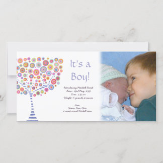 Pojke Birth Retro Träd annonoulement Photocard Meddelande