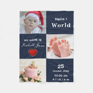 Pojke Birth Stat Announcement Photo Fleecefilt