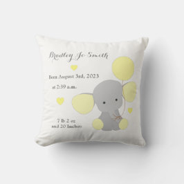 Pojke Birth Stats Gult Grått Elephant Chevron Kudde