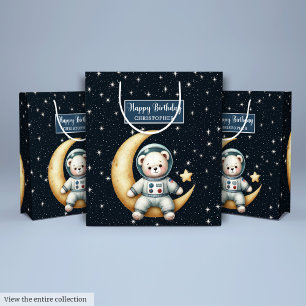 Pojke Birthday Gift Bag med Personlig Space Bear