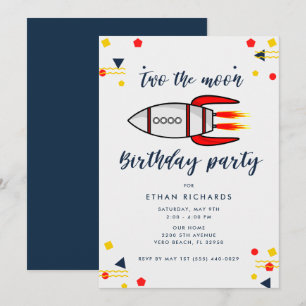 Pojke Birthday Two, Moon Rocket Space Themme Party Inbjudningar