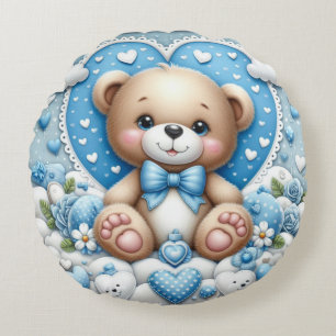 Pojke blå teddy round cushion,plantskoledekan rund kudde