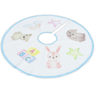 Pojke Blocks Bear Rabbit Animals Jul Julgransmatta Borstad Polyester