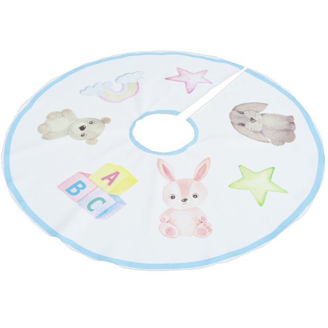 Pojke Blocks Bear Rabbit Animals Jul Julgransmatta Borstad Polyester (Vinklad)