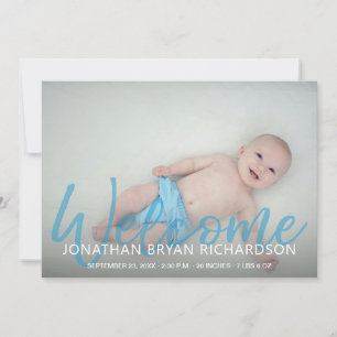 Pojke Blue 2 Photo Welcome Birth Notice Inbjudningar