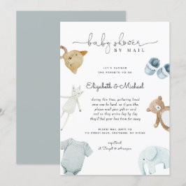 Pojke Blue Boho Watercolor Baby Shower efter post Inbjudningar