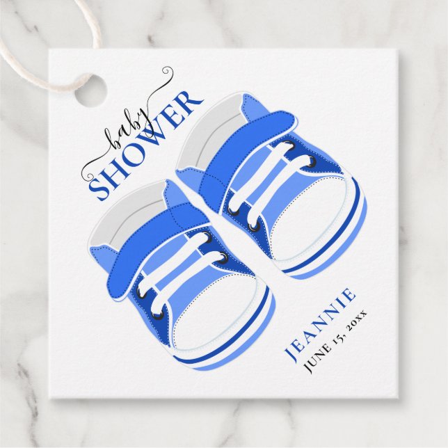 POJKE BLUE BOOTYS BABY SHOWER GÅVOR ETIKETTER (Framsida)