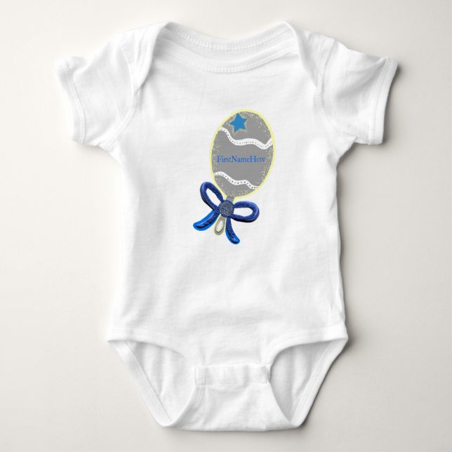 Pojke Blue Bow Rattle T-Shirt - CUSTOMIZE Namn (Framsida)