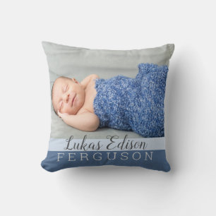 Pojke Blue Keepsakes Photo Birth Stats Kudde
