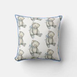 Pojke Blue Nalle Watercolor Nursery Kudde