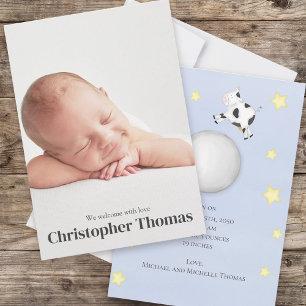Pojke Blue Photo Birth Notice Meddelande