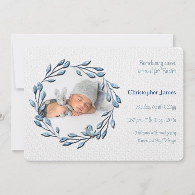 Pojke Blue Photo Birth Notice Meddelande (Framsida)