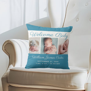 Pojke Blue Photo Collage Cute Newborn Keepsak Kudde