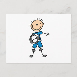 Pojke Blue Uniform Stick figur-fotbollsspelarprese Vykort