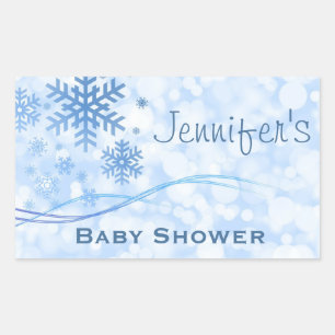 Pojke Blue Winter Snowflake Shower Stickers Rektangulärt Klistermärke