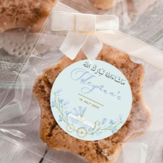 Pojke Bluebell Flowers Aqeqah Favor Sticker Runt Klistermärke