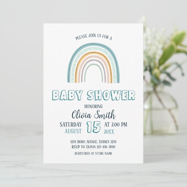 Pojke Boho Rainbow Baby Shower Inbjudningar (Stående Fram)