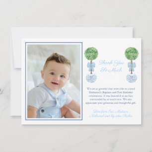 Pojke Boxwood Topiary Baptism Birthday Photo Tack Kort