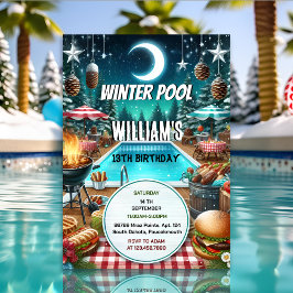 pojke bruh Barbeque Winter Bassäng Party 13-årsdag Inbjudningar