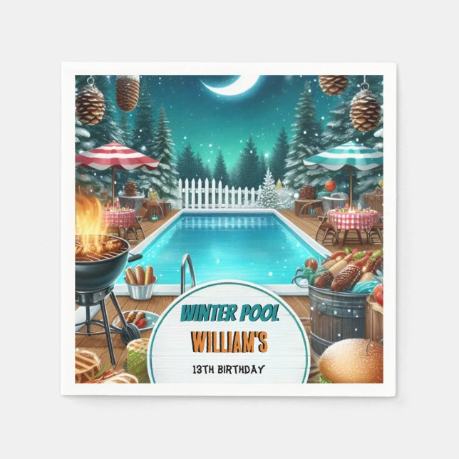 pojke bruh Barbeque Winter Bassäng Party 13-årsdag Pappersservett (Framsidan)