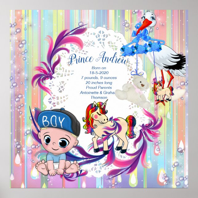 Pojke Bubbles & Unicorns Poster (Framsidan)