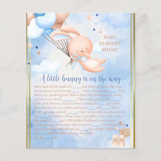 Pojke Bunny Baby Shower Game (Framsida)