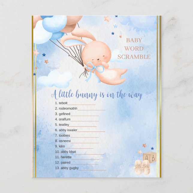 Pojke Bunny Baby Shower Game (Framsida)
