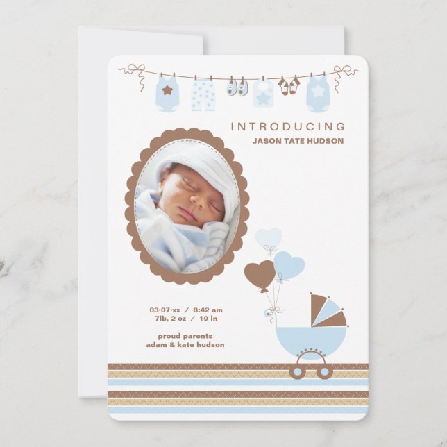 Pojke Cameo Photo Birth Notice Meddelande (Framsida)