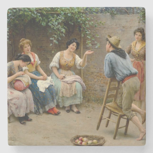 Pojke Charming sydde kvinnor med sin konversation Stenunderlägg (Framsidan)