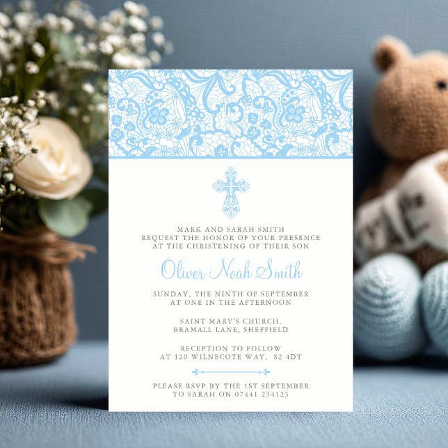 Pojke Christening/Baptism-inbjudan Inbjudningar (Celebrate your little blessing 💙 Customize this elegant christening invitation for your baby boy.)