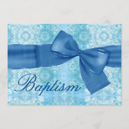 Pojke Christine Blue Damask Faux Bow Inbjudningar